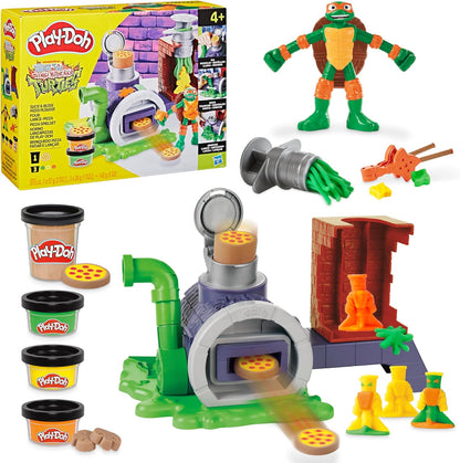 Play-Doh Teenage Mutant Ninja Turtles Slice & Blast Pizza-Spielset Bendy Michelangelo-Figur und Pizza-Blaster-Spielzeug für Kinder ab 4 Jahren