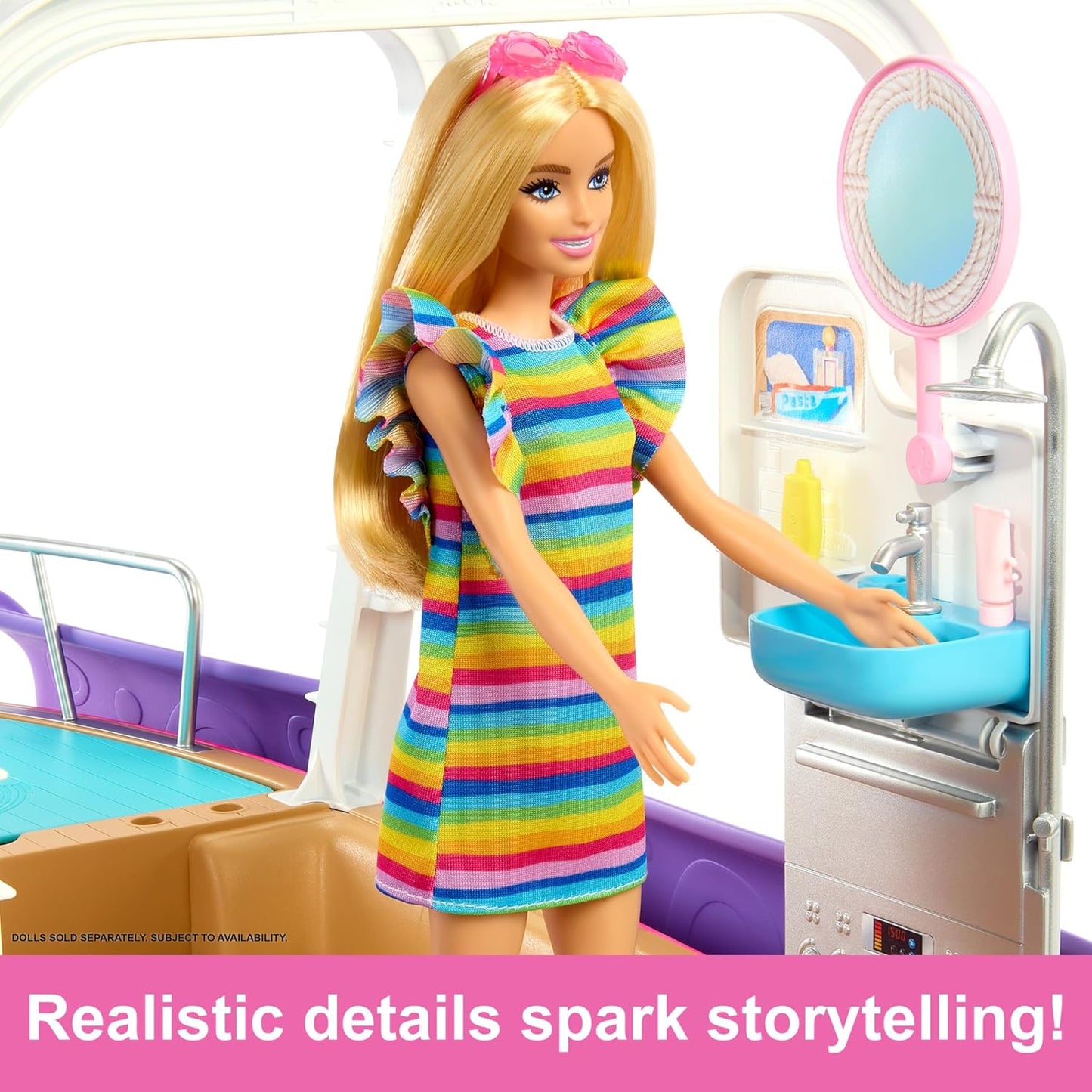 Barbie Dream Boat Spielset, 20+ Ozean-Zubehör, Pool, Rutsche und Delfin, ab 3 Jahren