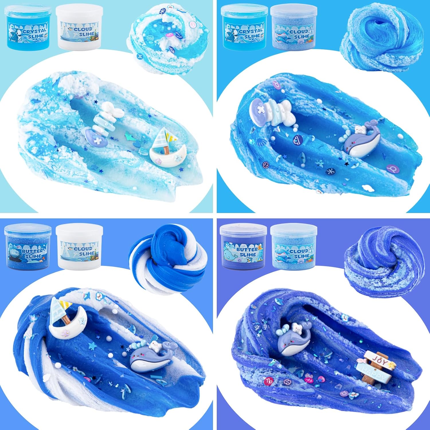6er-Pack Blue Ocean Slime Kit Butter-, Wolken- und klare Kristalltexturen 360 ml Gesamtalter 4–12