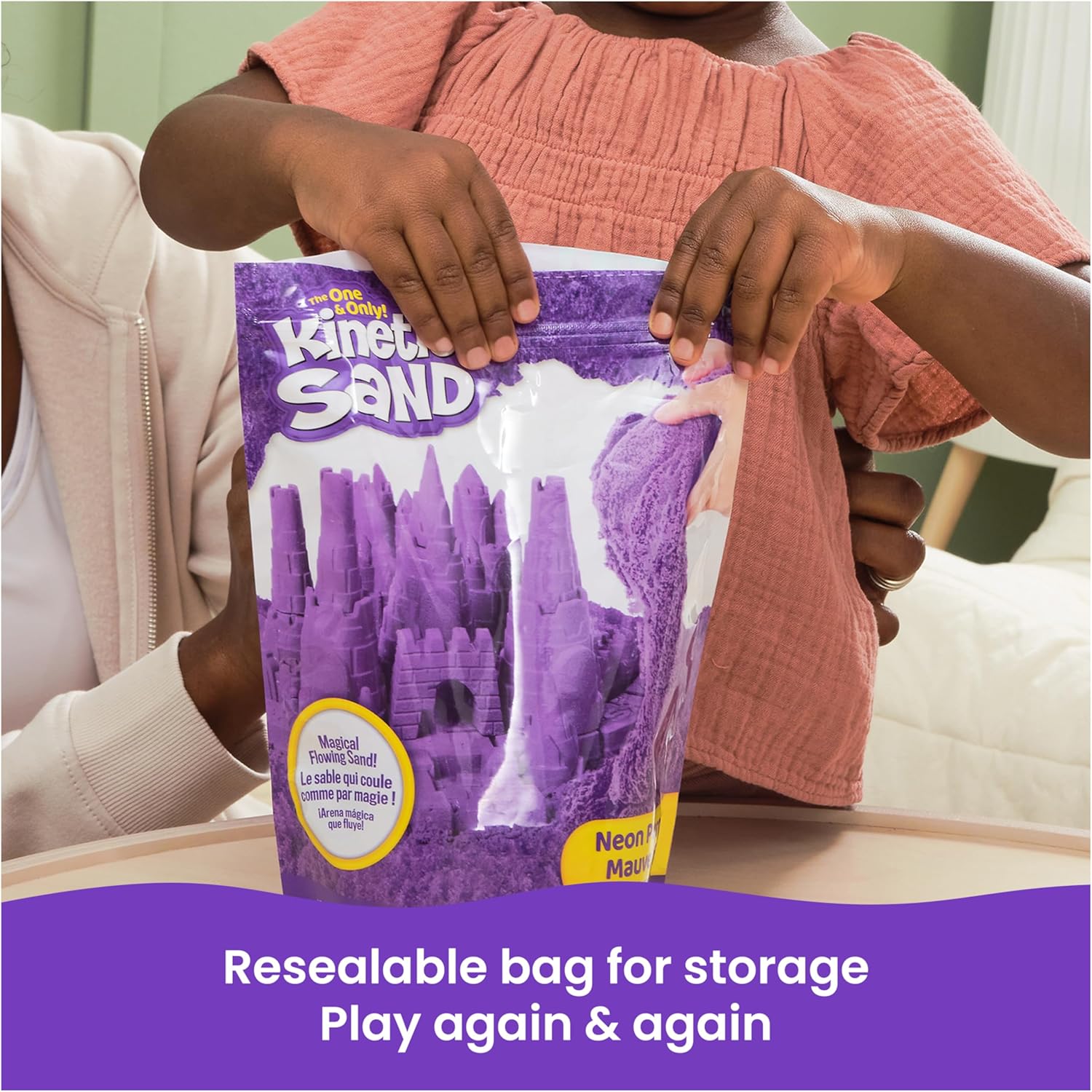 Kinetic Sand, Sabbia da gioco viola da 1,13 kg, sacchetto richiudibile