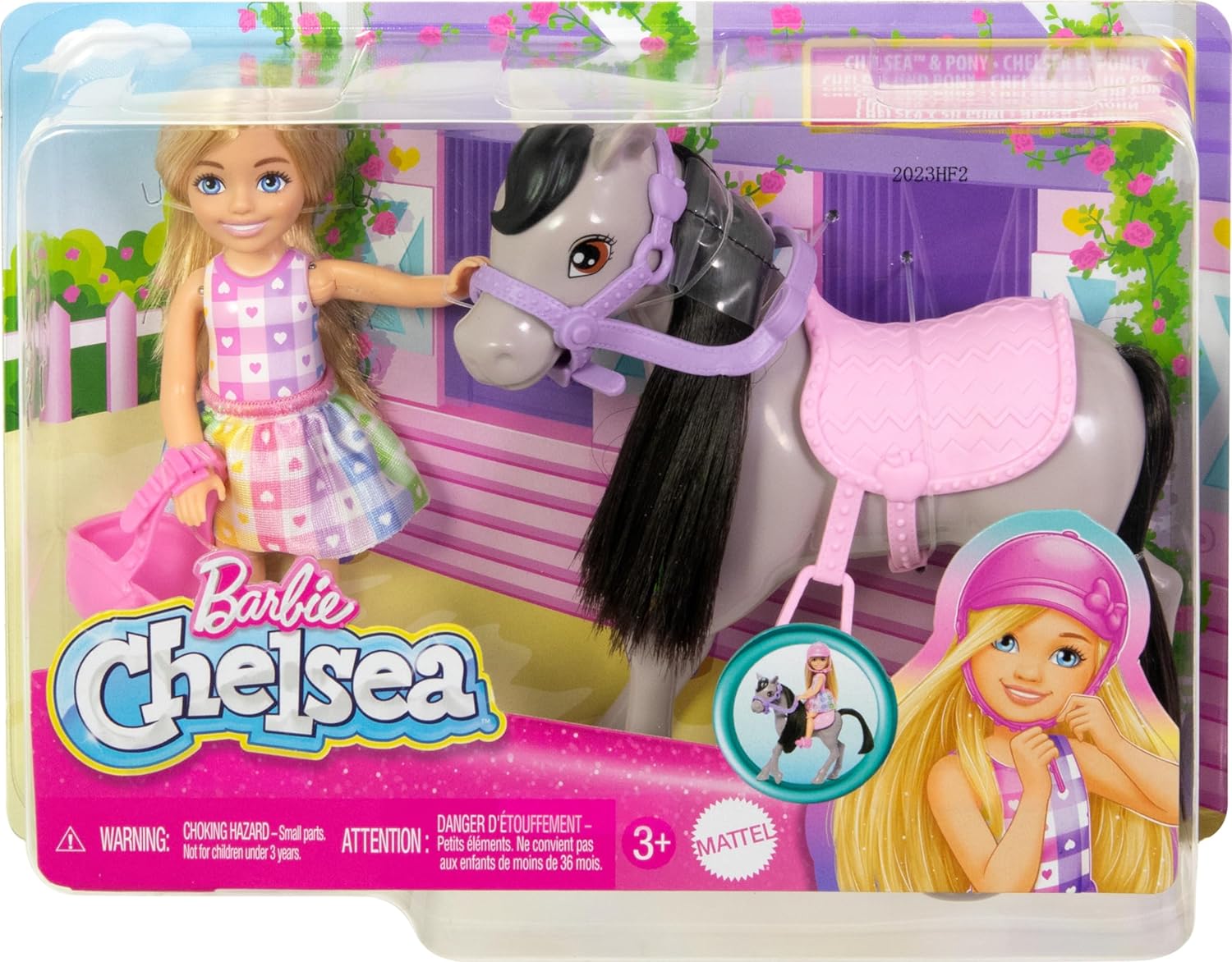 Barbie Chelsea-Puppe und Spielzeugpferd-Set, blonde Chelsea und graues Pony, ab 3 Jahren