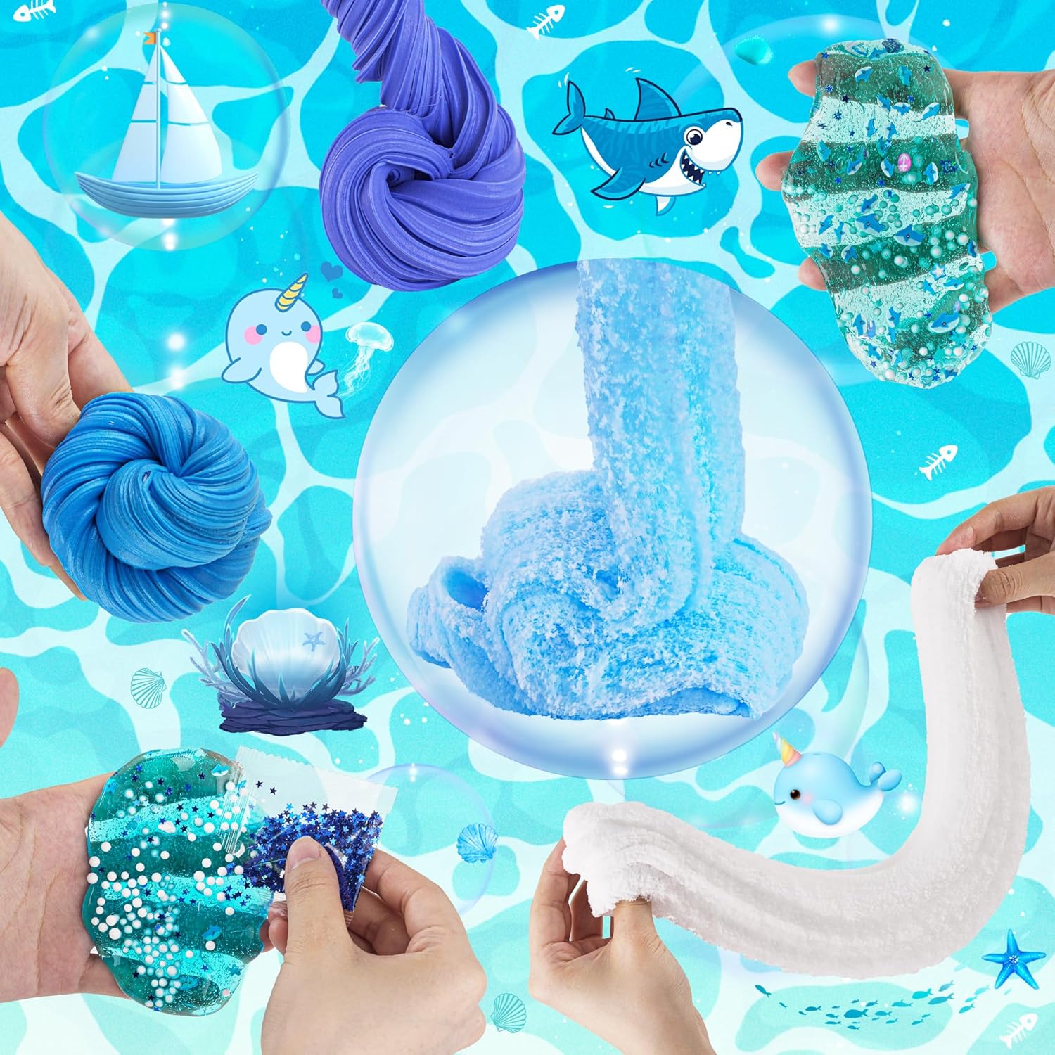 6er-Pack Blue Ocean Slime Kit Butter-, Wolken- und klare Kristalltexturen 360 ml Gesamtalter 4–12