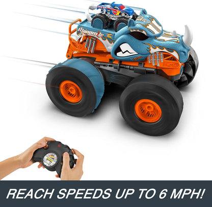 Hot Wheels Monster Trucks Véhicule RC Rhinomite convertible avec Race Ace