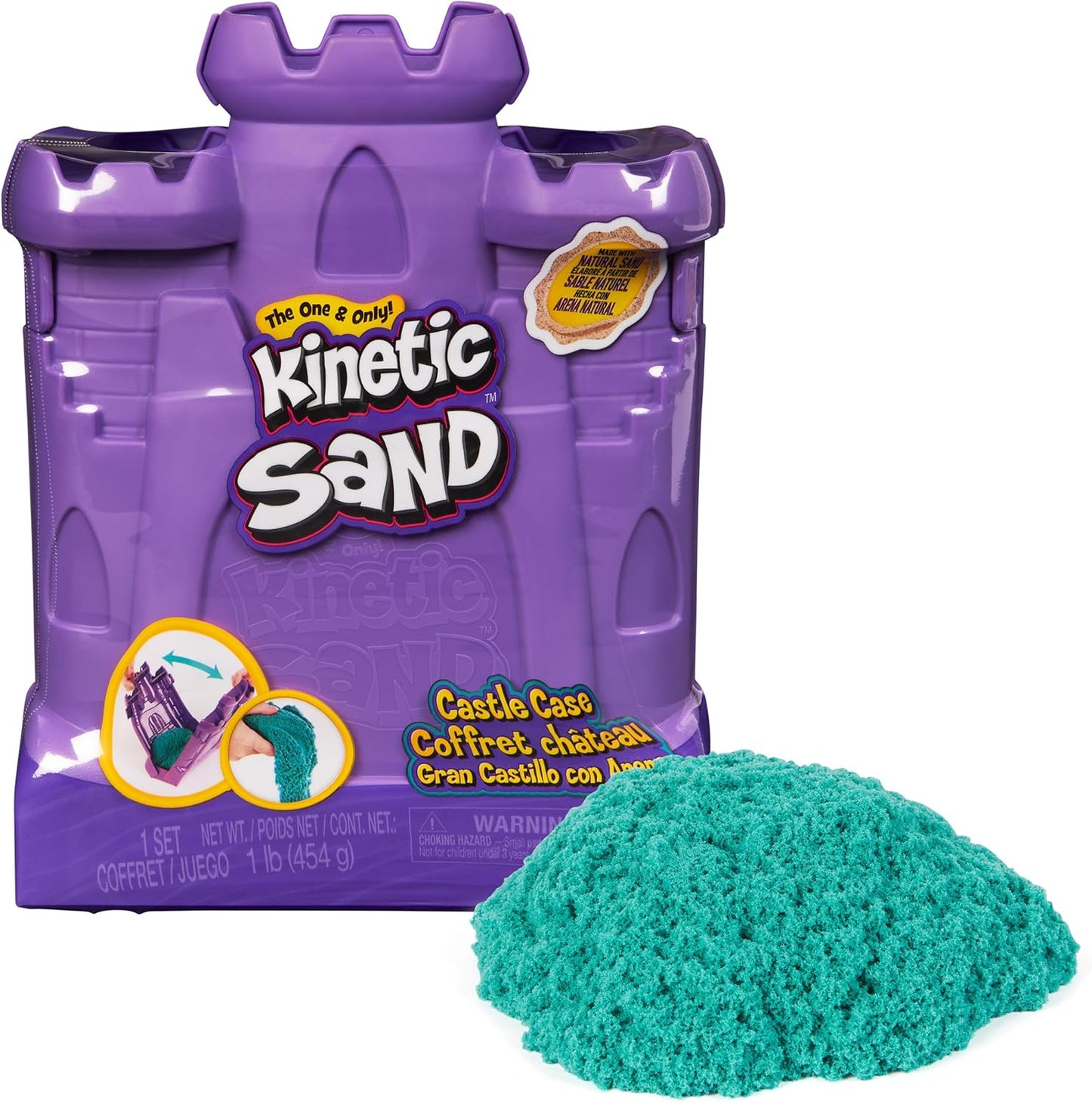 Kinetischer Sand, Schlosskasten 454 g mit blaugrünem Spielsand, Aufbewahrungsbehälter