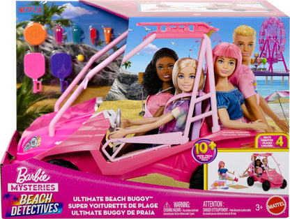 Barbie Mysteries Beach Detectives Coffret de jeu Buggy de plage et 10 accessoires et plus, à partir de 3 ans