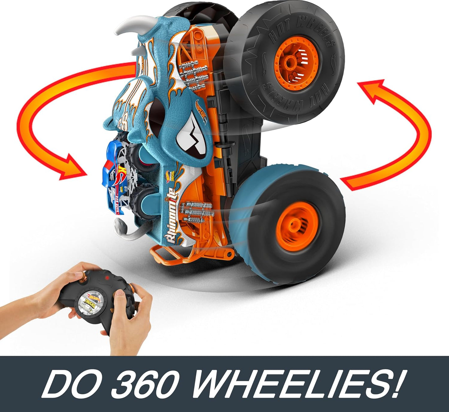 Hot Wheels Monster Trucks Véhicule RC Rhinomite convertible avec Race Ace