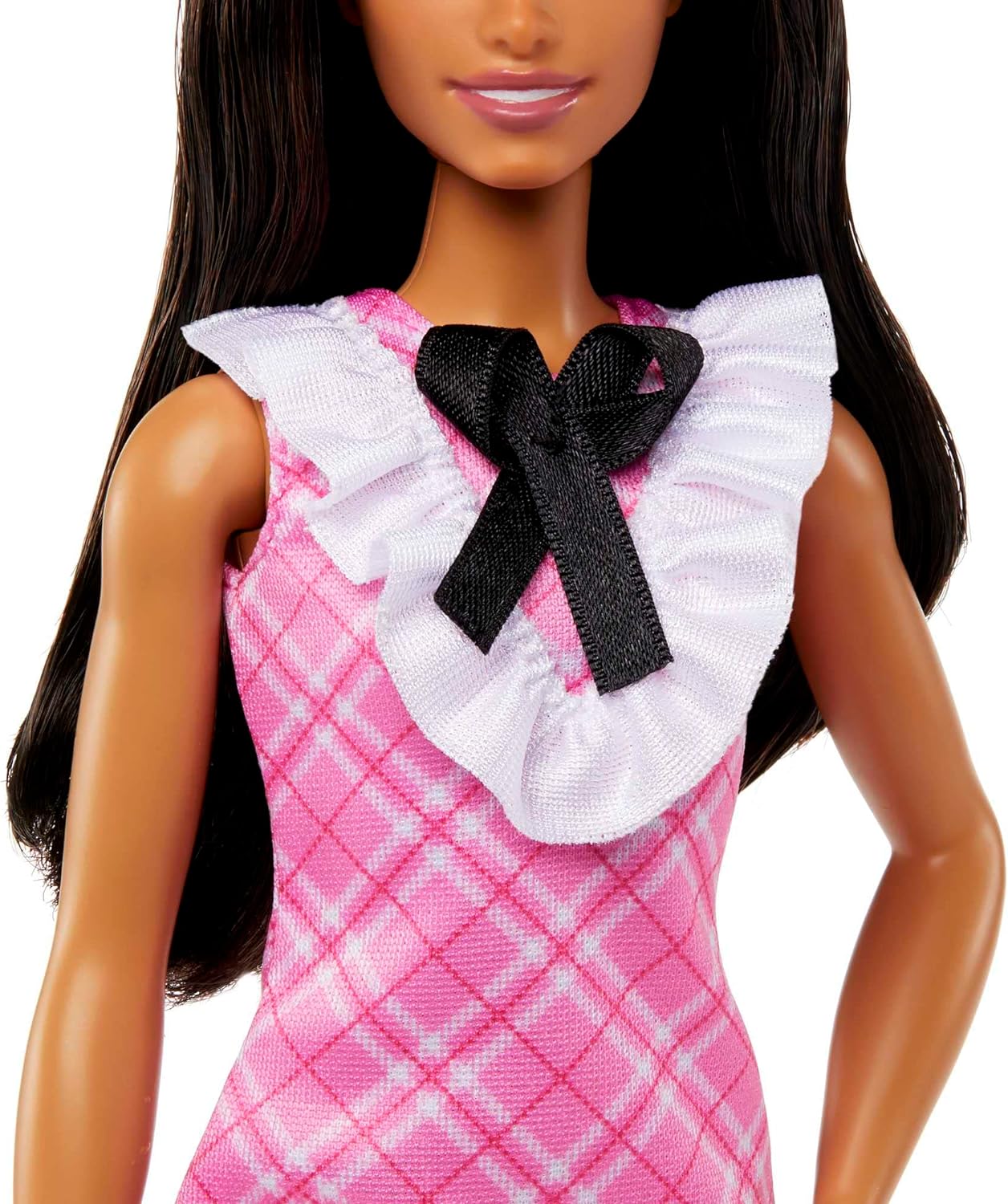 Barbie Fashionistas-Puppe in einem rosa karierten Kleid mit schwarzer Schleife