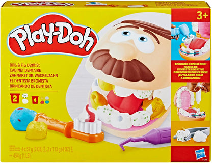 Play-Doh Drill ’n Fill Zahnarztspielzeug-Kinderspielset mit 10 Werkzeugen und 8 Dosen ab 3 Jahren