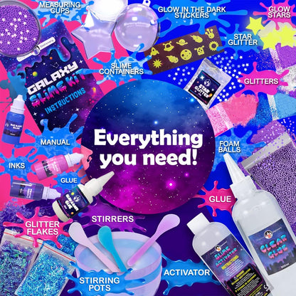 Original Stationery Galaxy Slime Kit, im Dunkeln leuchtendes DIY-Set, Glitzerpulver und Sterne, mehrfarbige Bastelbox für Mädchen im Alter von 8–12 Jahren
