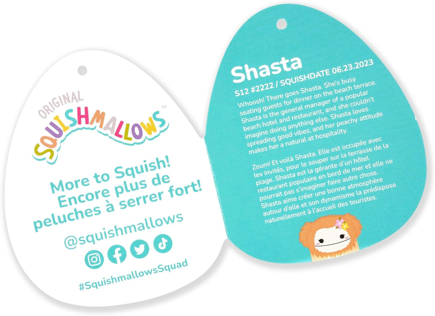 Squishmallows Fuzz-A-Mallows Shasta Peach Bigfoot avec fleur tropicale
