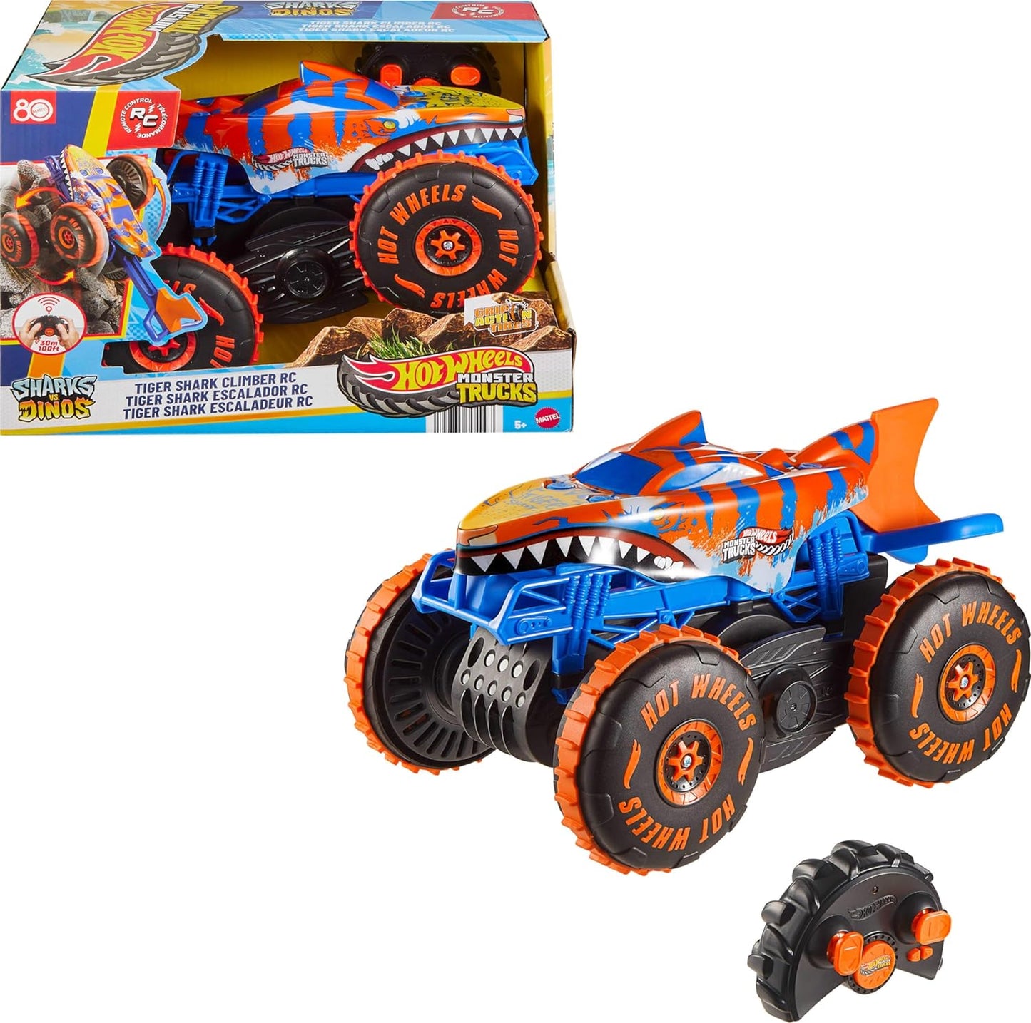 Véhicule télécommandé Hot Wheels Monster Trucks Tiger Shark Climber