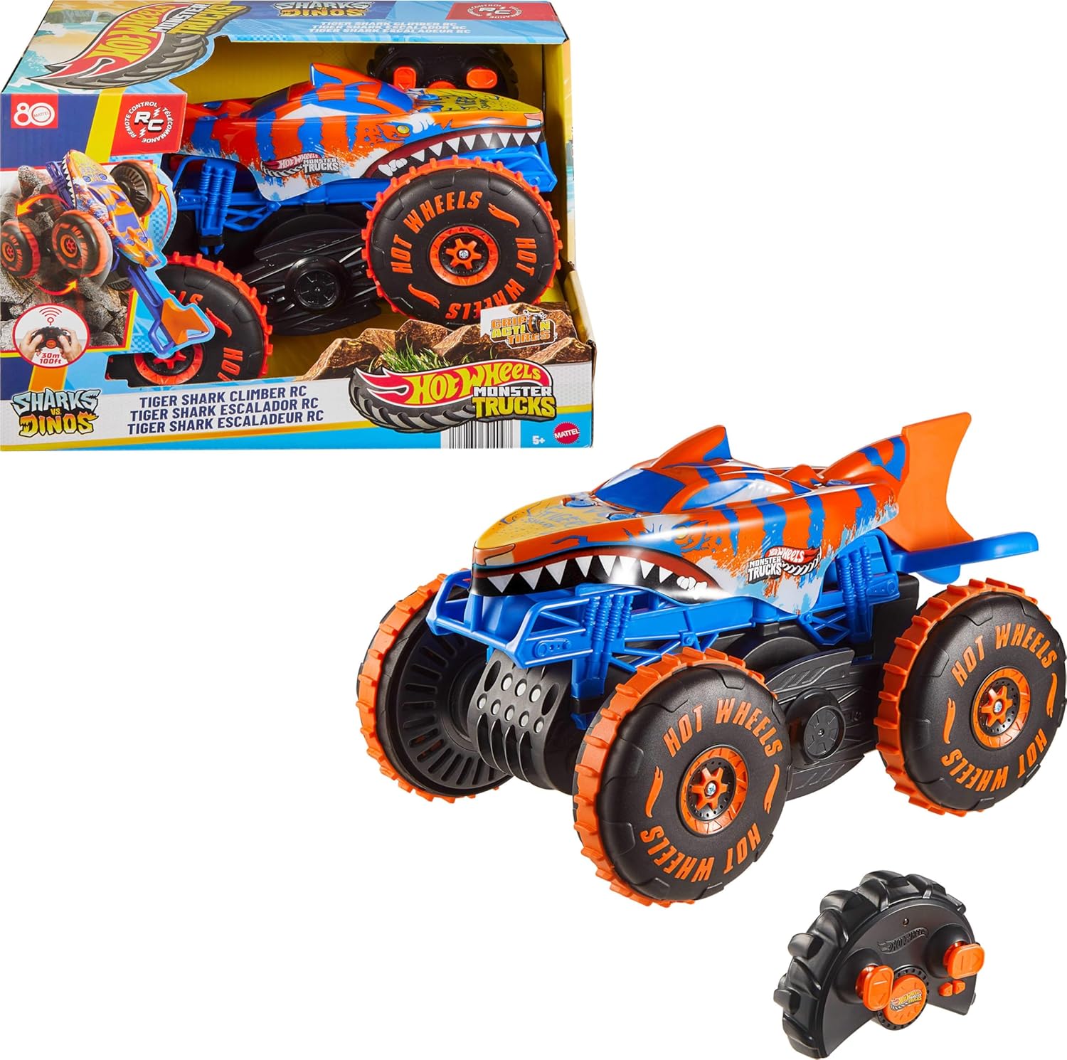Véhicule télécommandé Hot Wheels Monster Trucks Tiger Shark Climber