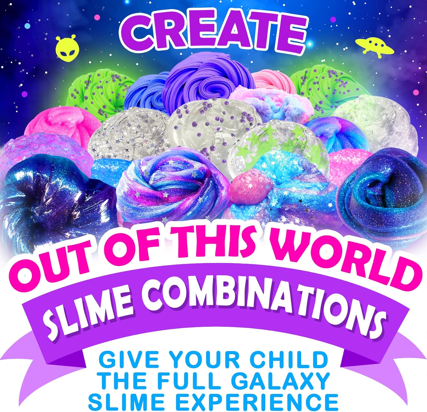 Original Stationery Galaxy Slime Kit, im Dunkeln leuchtendes DIY-Set, Glitzerpulver und Sterne, mehrfarbige Bastelbox für Mädchen im Alter von 8–12 Jahren