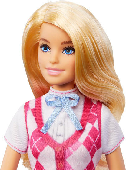 Barbie „Malibu“-Puppe in rosa Argyle-Reitweste, Hose, Stiefeln und Helm