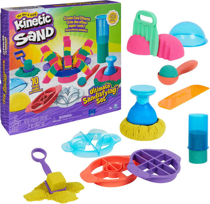 Kinetic Sand, ultimatives Sandisfying-Set mit 907 g Spielsand (Rosa, Gelb und Blaugrün), 10 Werkzeugen und Formen