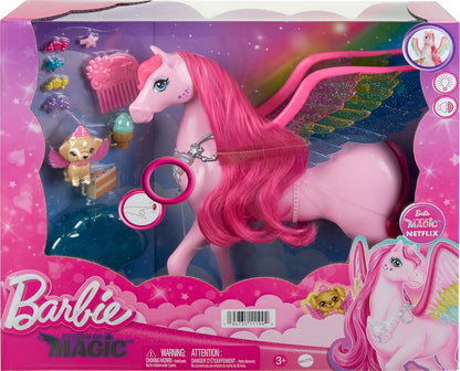 Barbie Pegasus Cavallo alato rosa Giocattolo Ispirato a Barbie Un tocco di magia Dai 3 anni in su