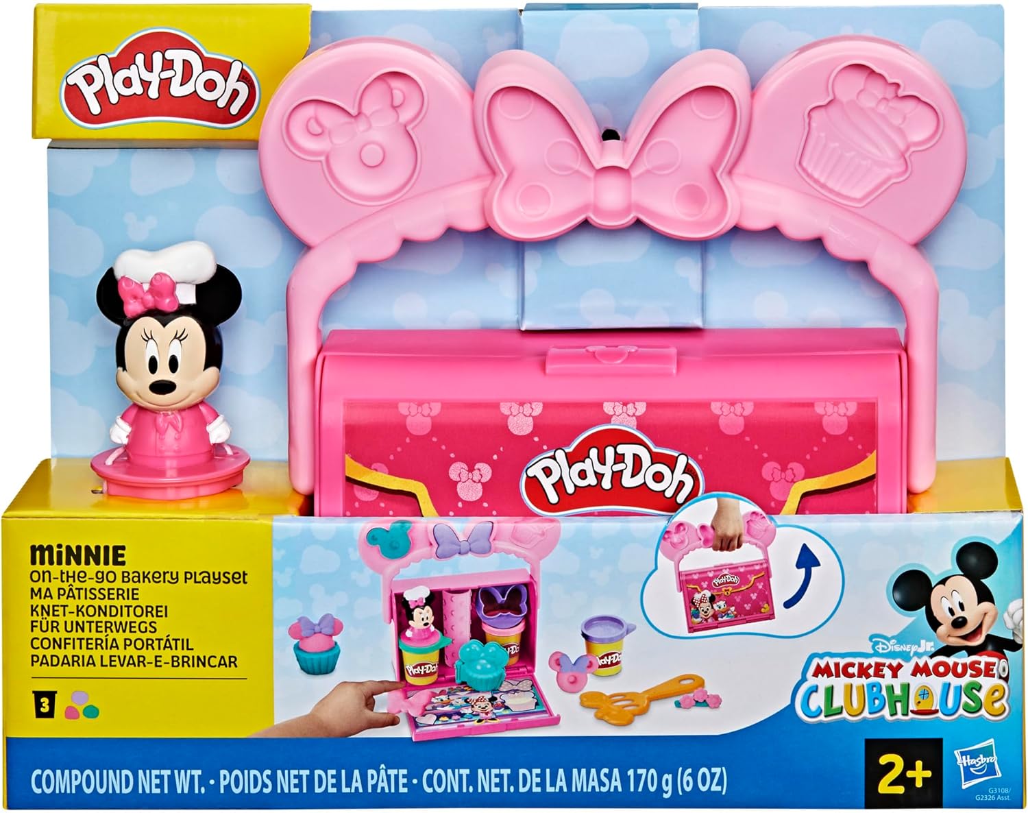 Play-Doh Disney Junior Mickey Mouse Clubhouse On-The-Go-Bäckerei-Spielset, Minnie Mouse-Spiel-Essensset für Kinder ab 2 Jahren
