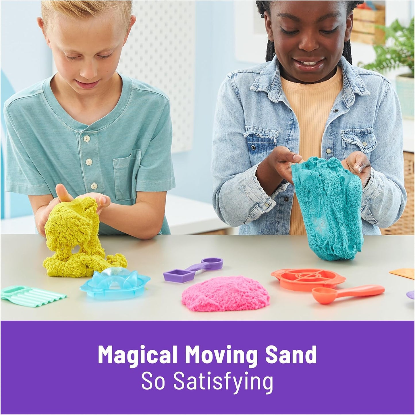 Kinetic Sand, ultimatives Sandisfying-Set mit 907 g Spielsand (Rosa, Gelb und Blaugrün), 10 Werkzeugen und Formen