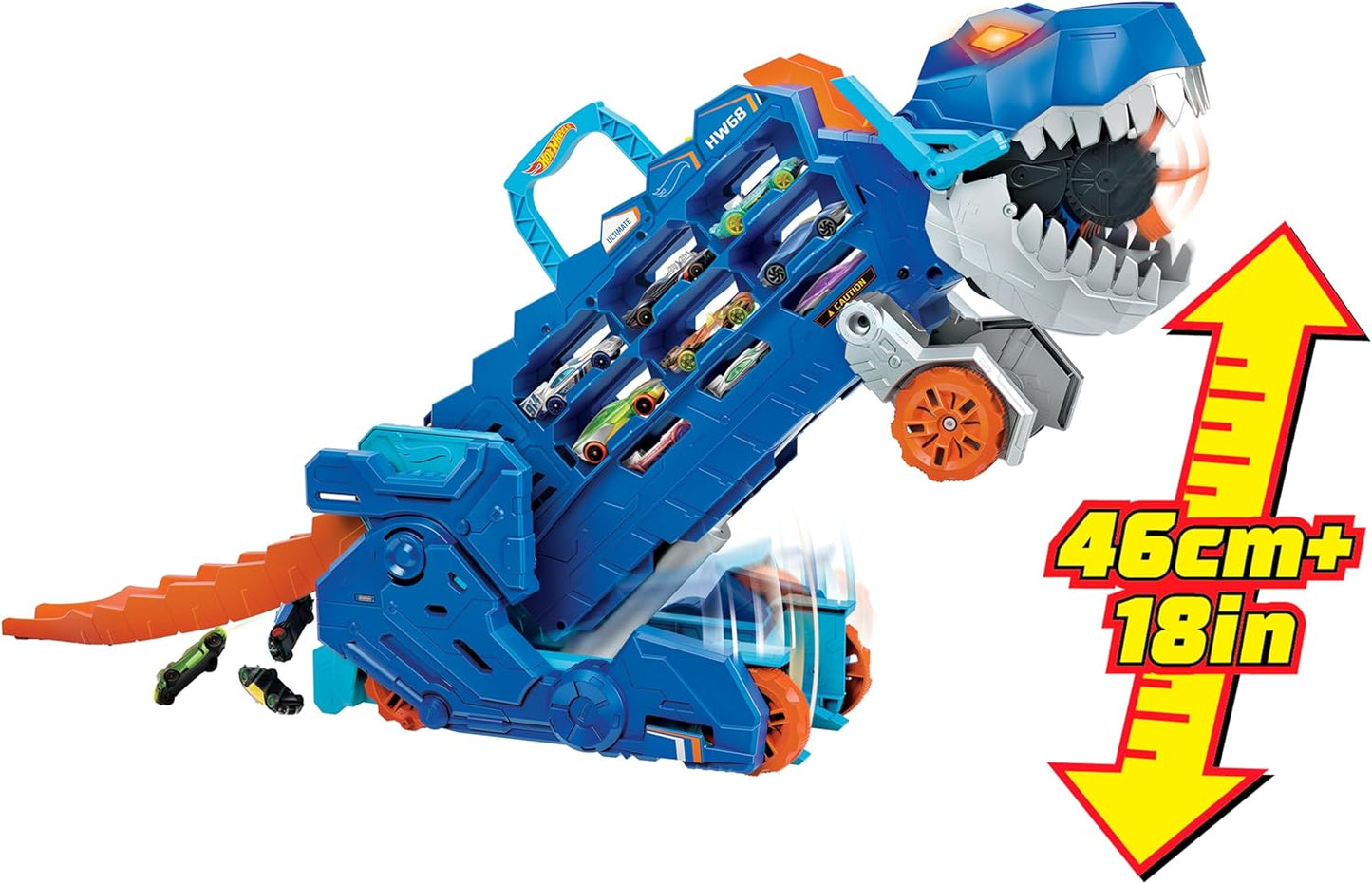 Hot Wheels City Ultimate Transporter con T-Rex, luci, suoni e 2 auto