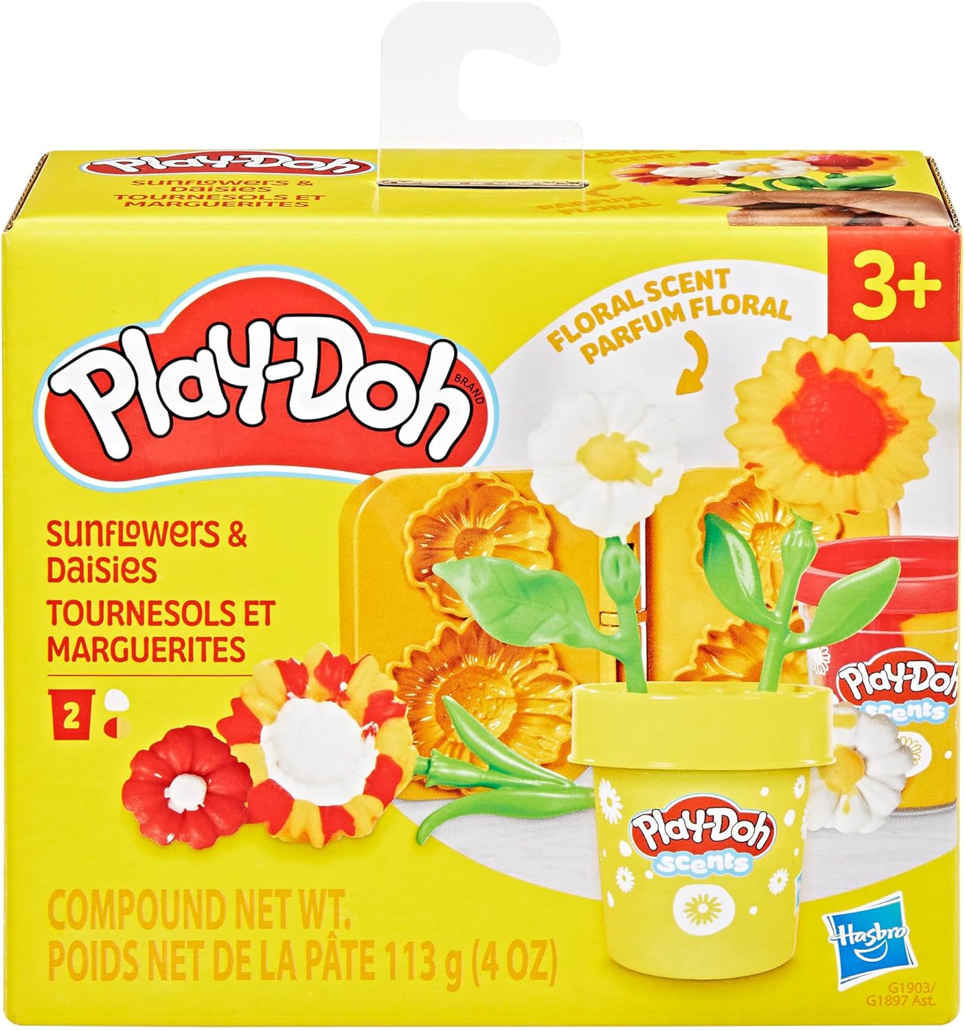 Play-Doh-Blumenspielzeug „Sonnenblumen und Gänseblümchen“ mit Blumenduft, Modelliermasse für Kinder, Kunst- und Bastelset für Kinder ab 3 Jahren