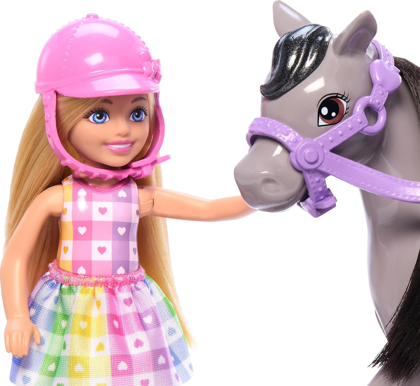 Barbie Chelsea-Puppe und Spielzeugpferd-Set, blonde Chelsea und graues Pony, ab 3 Jahren