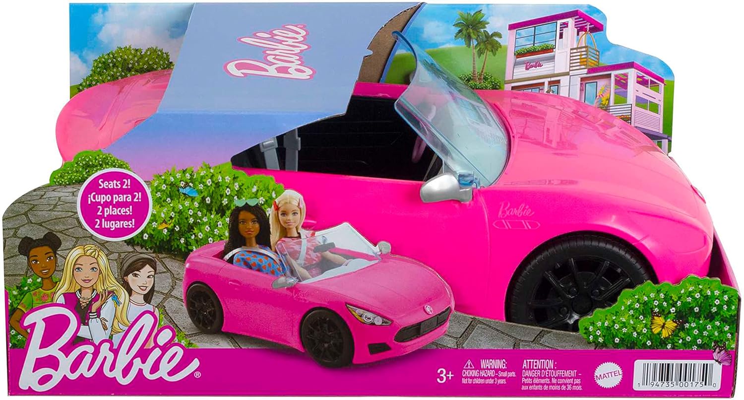 Barbie Cabriolet 2 places Voiture rose avec roues roulantes 3 à 7 ans