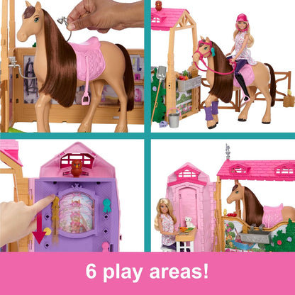 Barbie Stall-Spielset mit Puppe und Pferd, inspiriert von Barbie Mysteries The Great Horse Chase, ab 3 Jahren