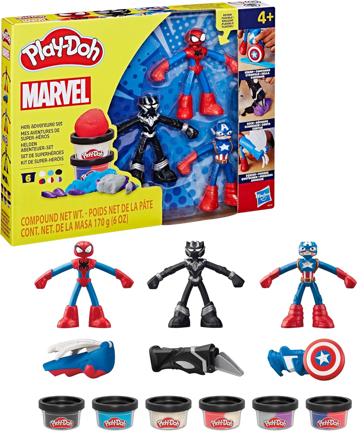 Play-Doh Marvel Hero Adventure Playset Capitan America, Pantera Nera e Spider-Man per bambini dai 4 anni in su