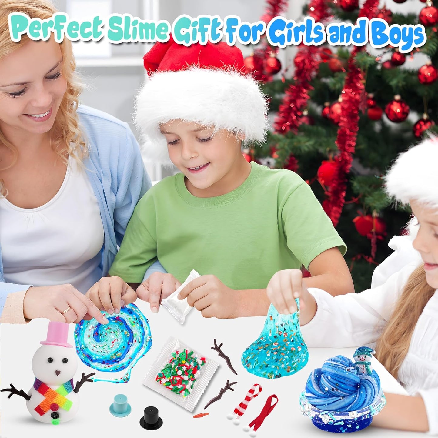 Lot de 6 bonhommes de neige en slime et argile, kit de bricolage pour construire un bonhomme de neige, 6 slimes en cristal transparent et 40 accessoires, à partir de 4 ans