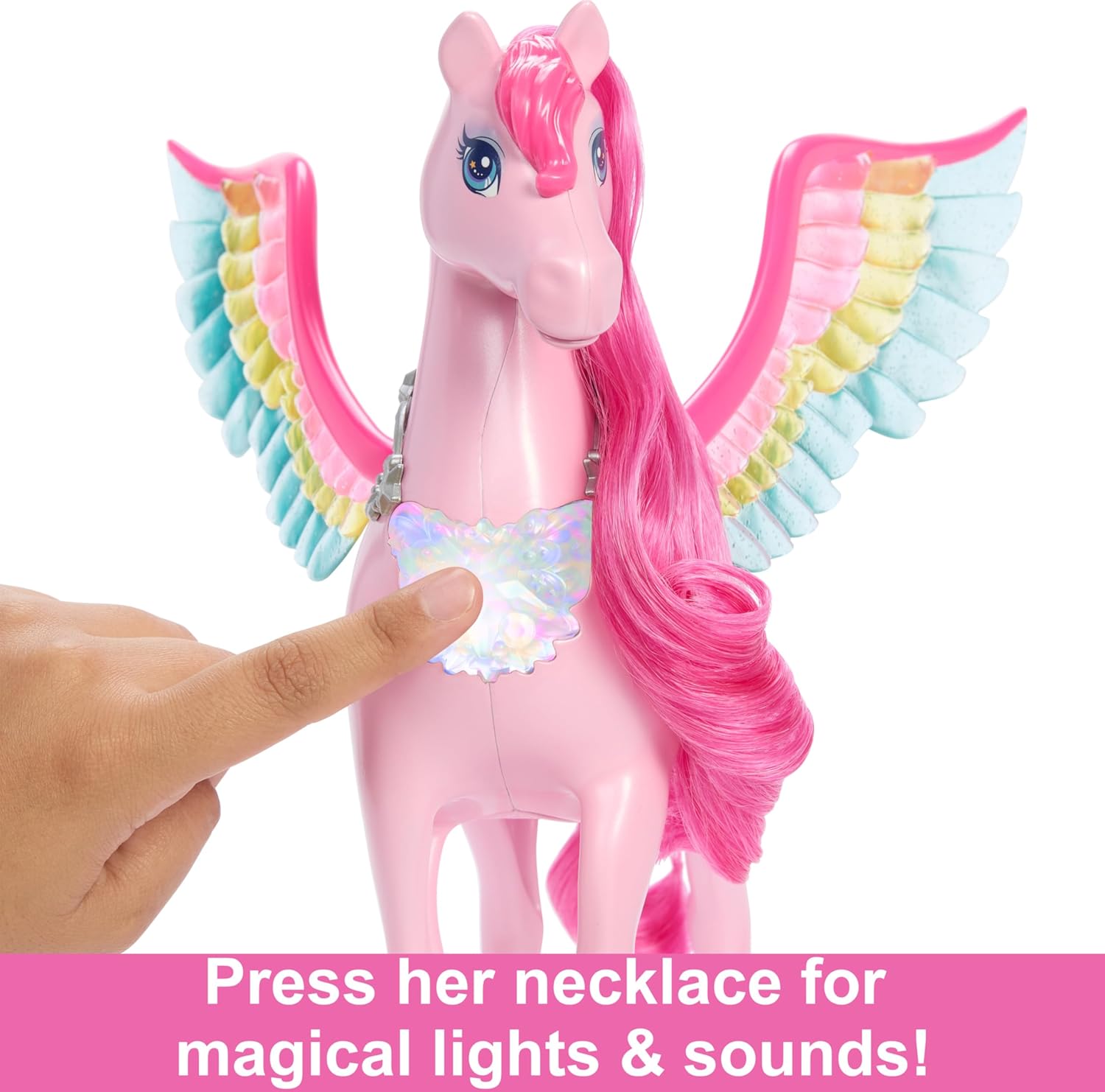 Barbie Pegasus Cavallo alato rosa Giocattolo Ispirato a Barbie Un tocco di magia Dai 3 anni in su