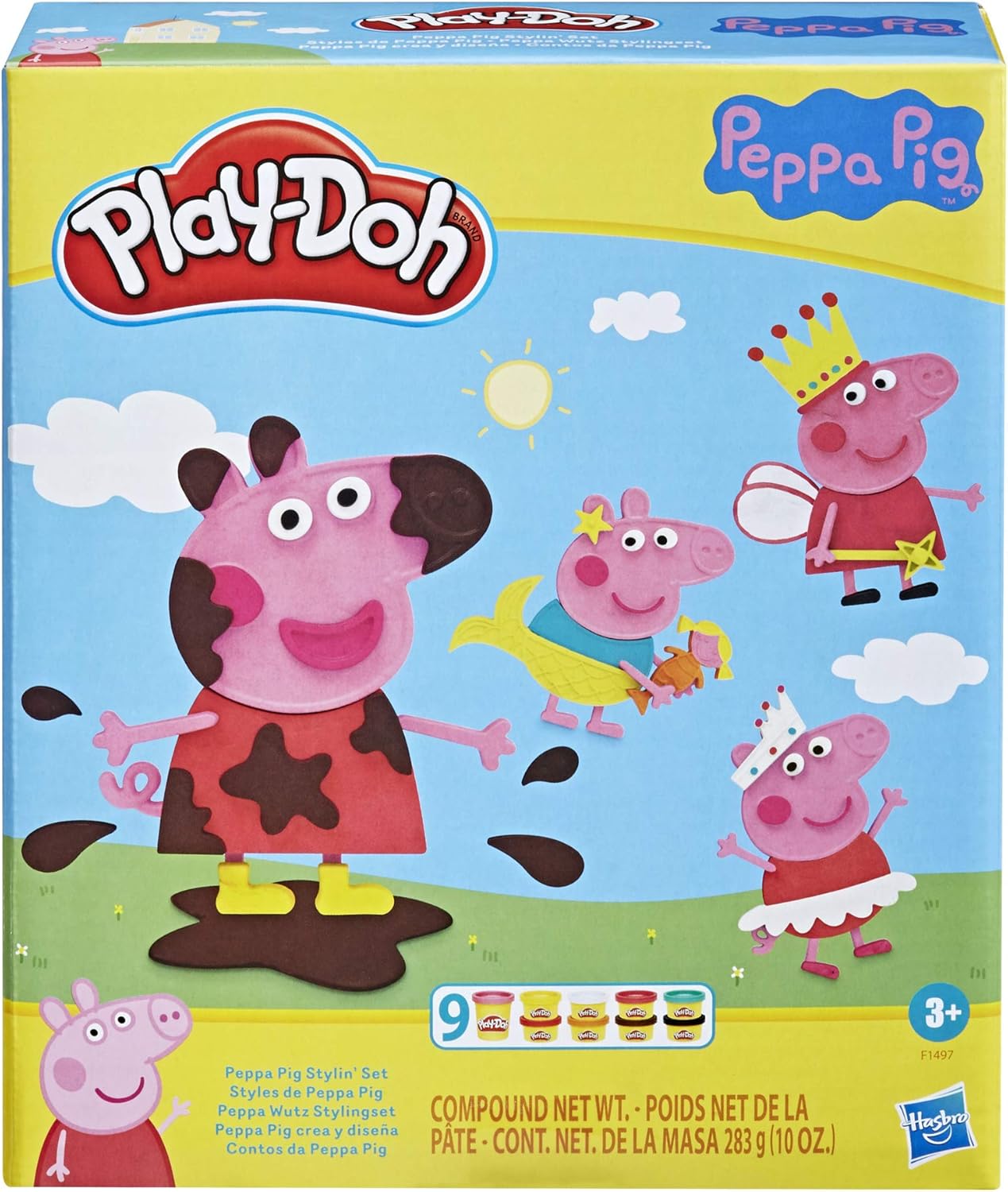 Play-Doh Peppa Pig Stylin' Set Peppa Pig Playset avec 9 canettes et 11 outils, jouet d'art et d'artisanat pour enfants à partir de 3 ans