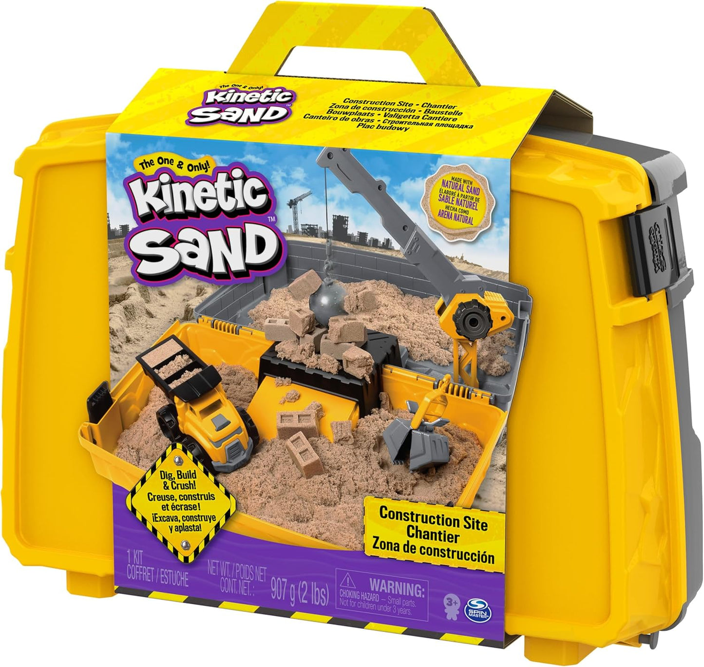 Kinetic Sand, Baustellen-Klappsandkasten mit 910 g Spielsand & Spielzeug-Truck