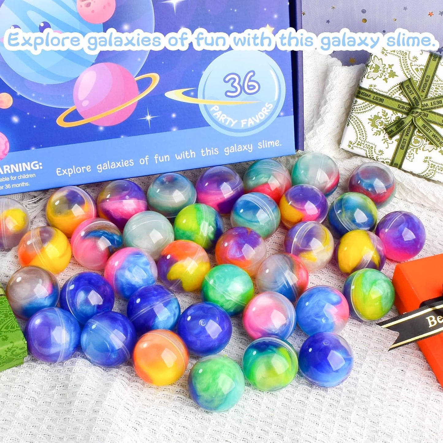 Galaxy Slime Ball Party Favors 36-Pack Bulk Slime Set Jouets sensoriels extensibles, non collants et sans dégâts pour les enfants, sûrs, non toxiques, amusants anti-stress pour les anniversaires et les salles de classe