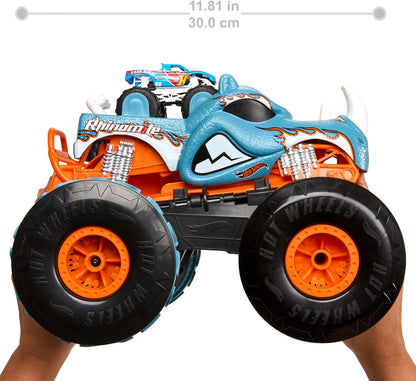 Hot Wheels Monster Trucks Véhicule RC Rhinomite convertible avec Race Ace