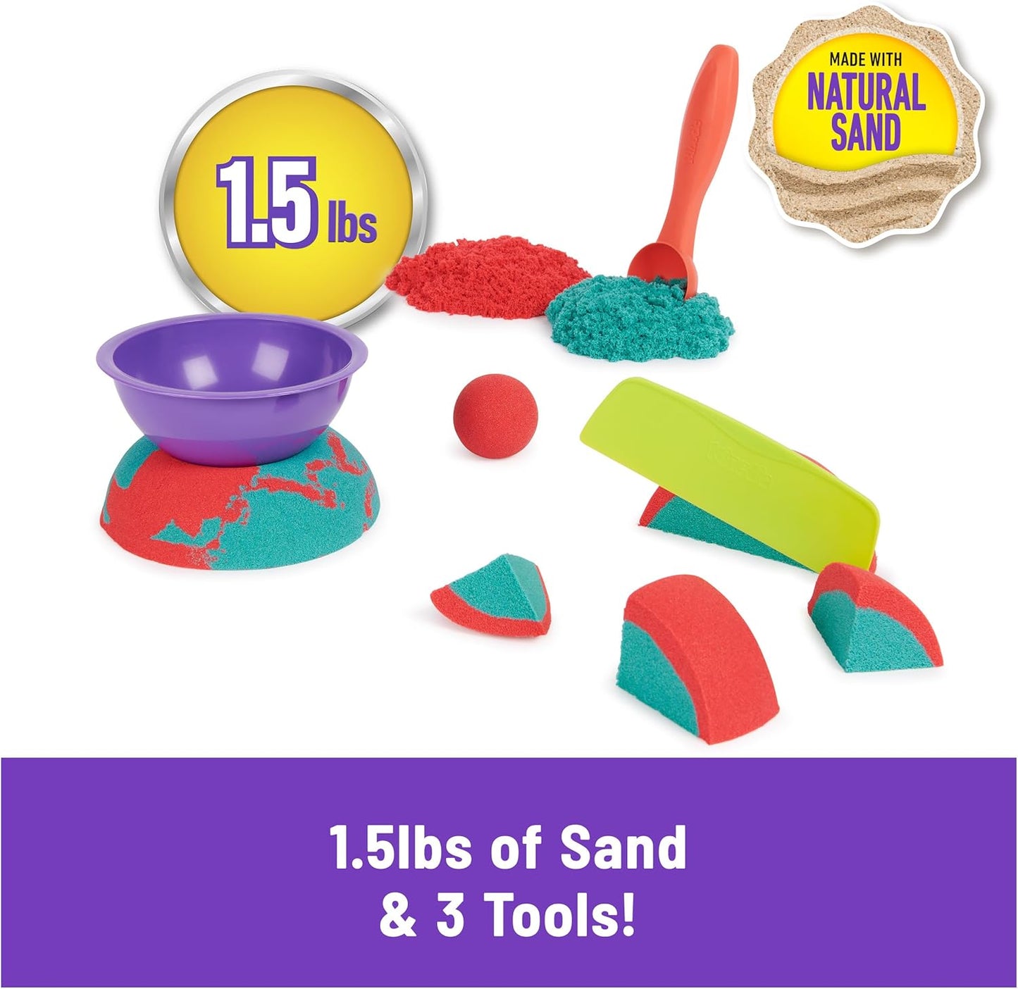 Kinetic Sand Mold n‘ Flow mit 700 g rotem und blaugrünem Spielsand