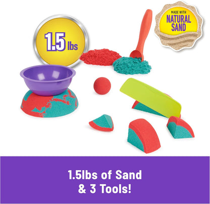 Kinetic Sand Mold n‘ Flow mit 700 g rotem und blaugrünem Spielsand