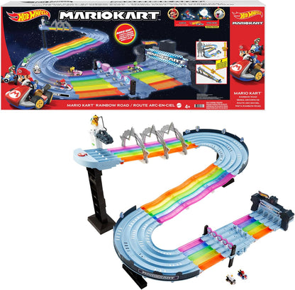 Hot Wheels Mario Kart Rainbow Road Raceway Set con luci, suoni e 2 auto
