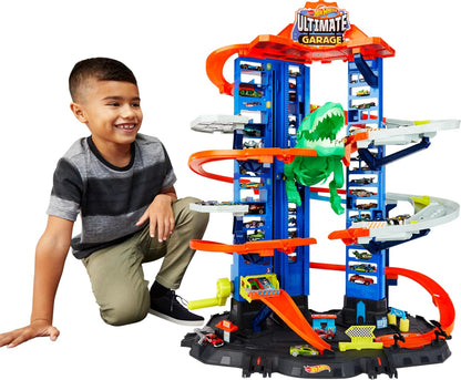 Hot Wheels City Ultimate Garage Track Set avec T-Rex et 2 voitures