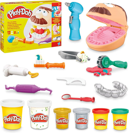 Play-Doh Drill ’n Fill Zahnarztspielzeug-Kinderspielset mit 10 Werkzeugen und 8 Dosen ab 3 Jahren