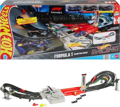 Hot Wheels Formel-1-Grand-Prix-Rennstreckenset mit 3 Druckgussautos