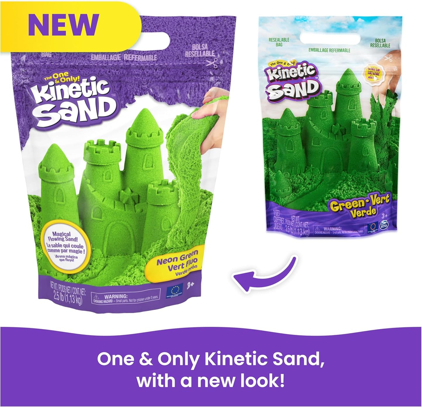 Kinetic Sand, 1,13 kg de sable de jeu vert, sac refermable