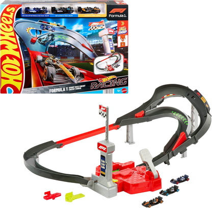 Hot Wheels - Circuit de course côte à côte de Formule 1 avec 3 voitures moulées sous pression