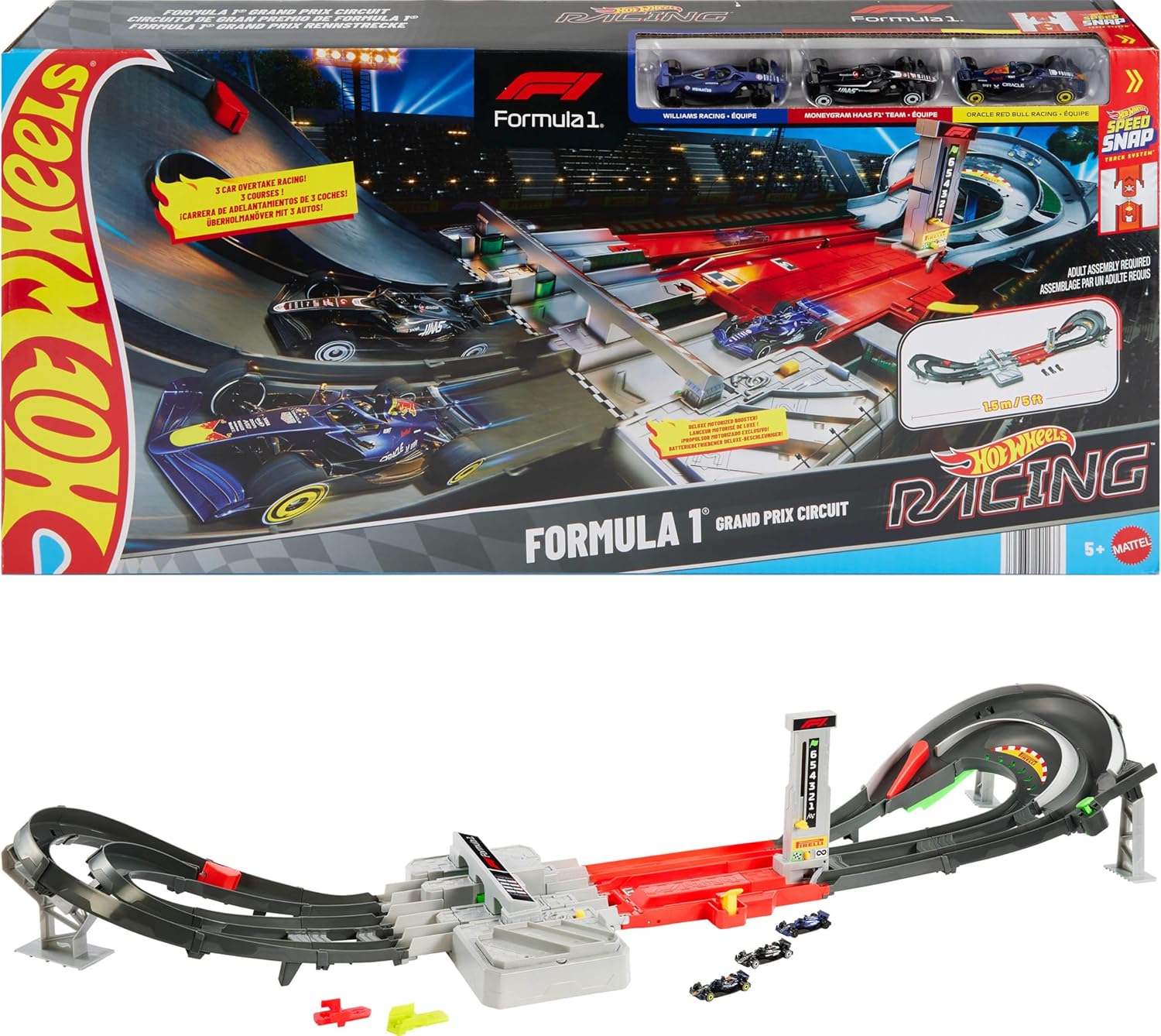 Hot Wheels Circuit du Grand Prix de Formule 1 avec 3 voitures