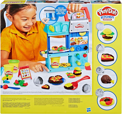 Play-Doh Kitchen Creations Busy Chef’s Restaurant-Spielset, zweiseitiges Küchen-Kochspielzeug für Kinder ab 3 Jahren