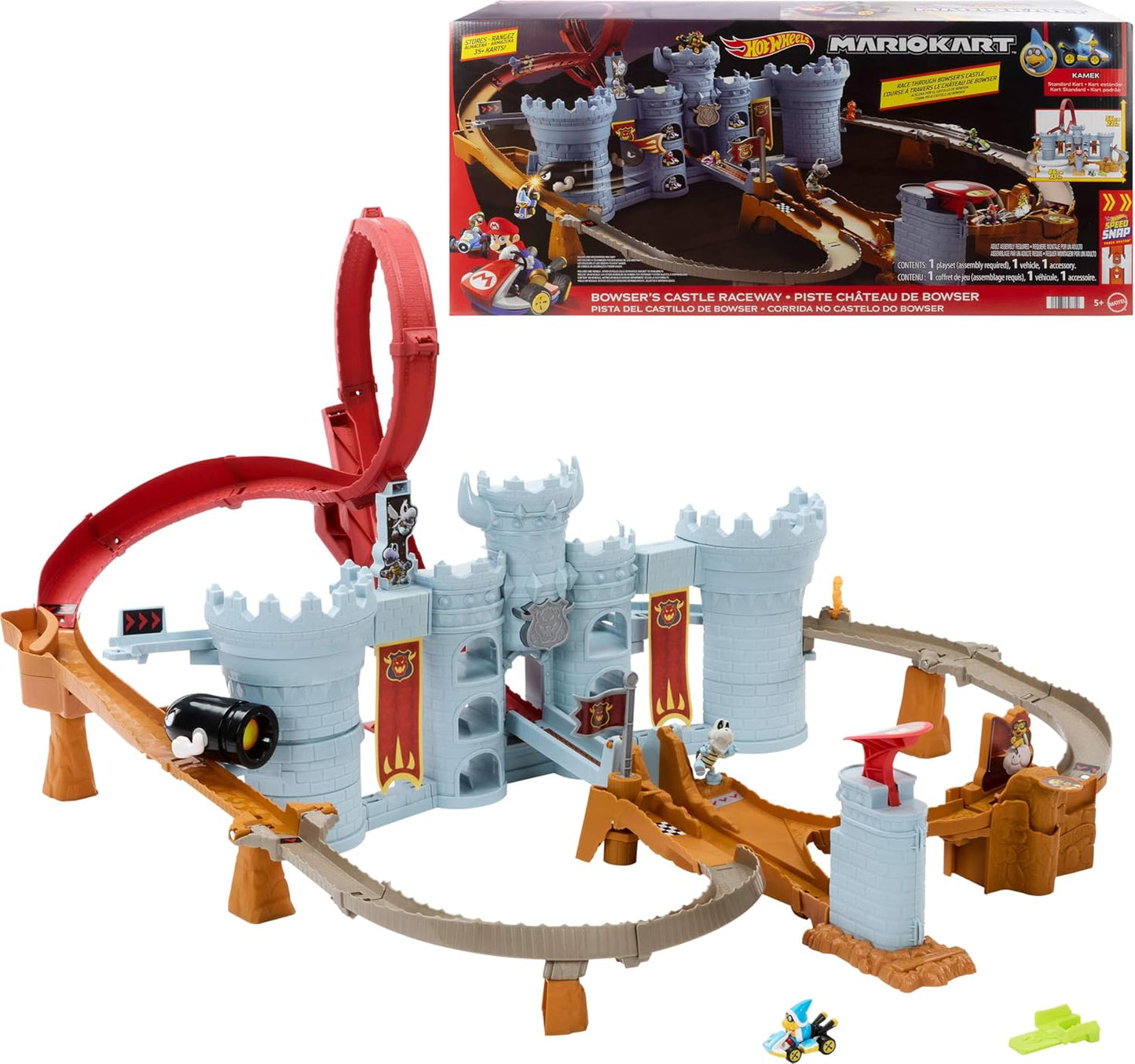 Hot Wheels Mario Kart Bowser’s Castle Track Set mit Kamek