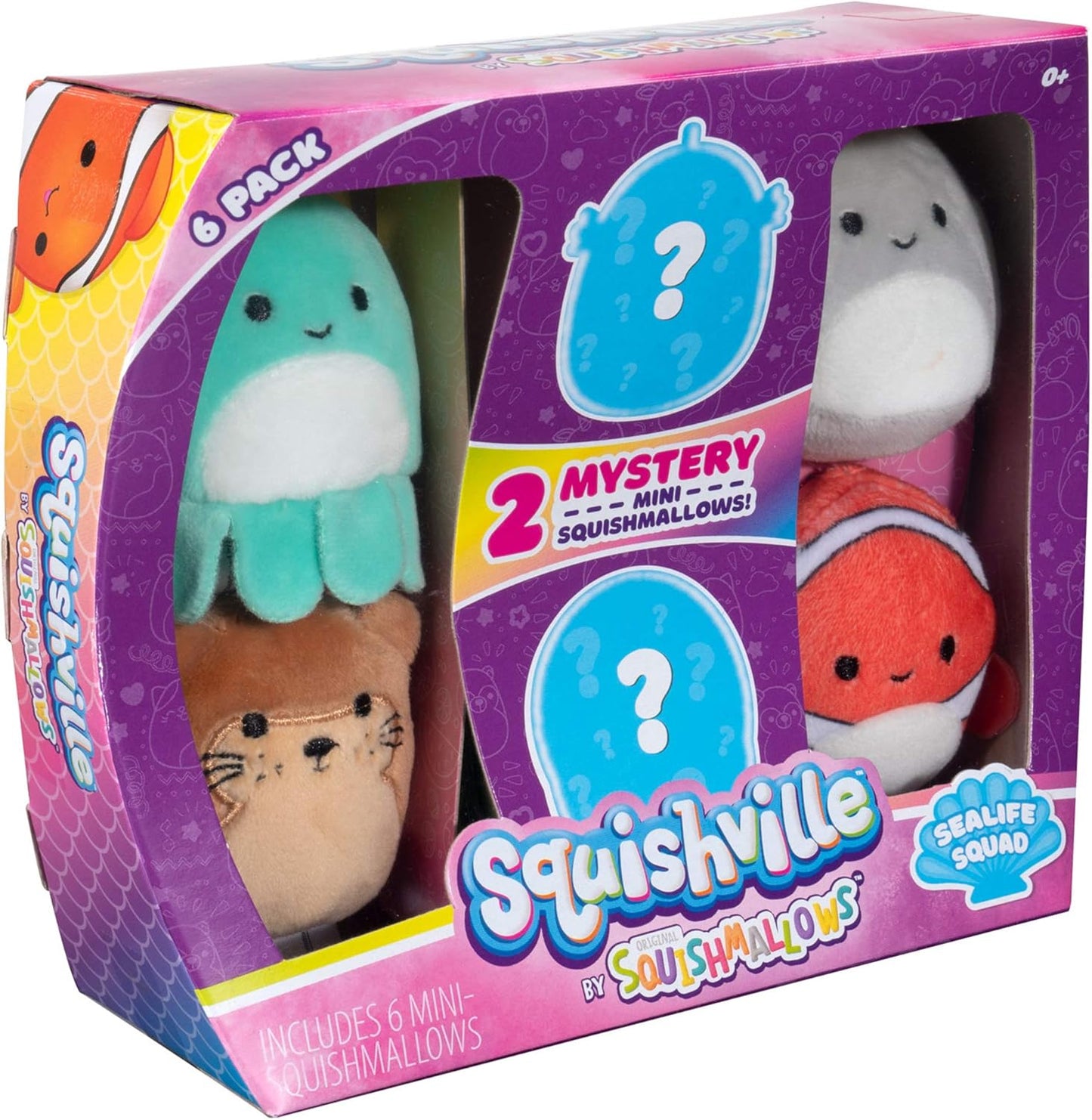 Squishmallows Micromallows Sealife Squad, sechs 2-Zoll-Meerestiere, unwiderstehlich weicher bunter Plüsch, Mini-Hai, Otter und Seepferdchen