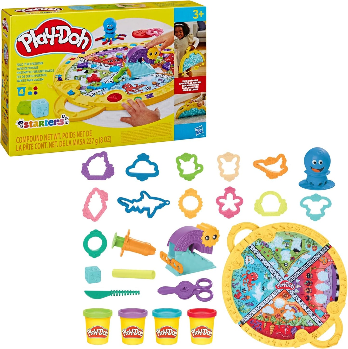 Play-Doh Fold & Go Spielmatten-Starterset Tragbares Kunst- und Bastelset für Kinder ab 3 Jahren