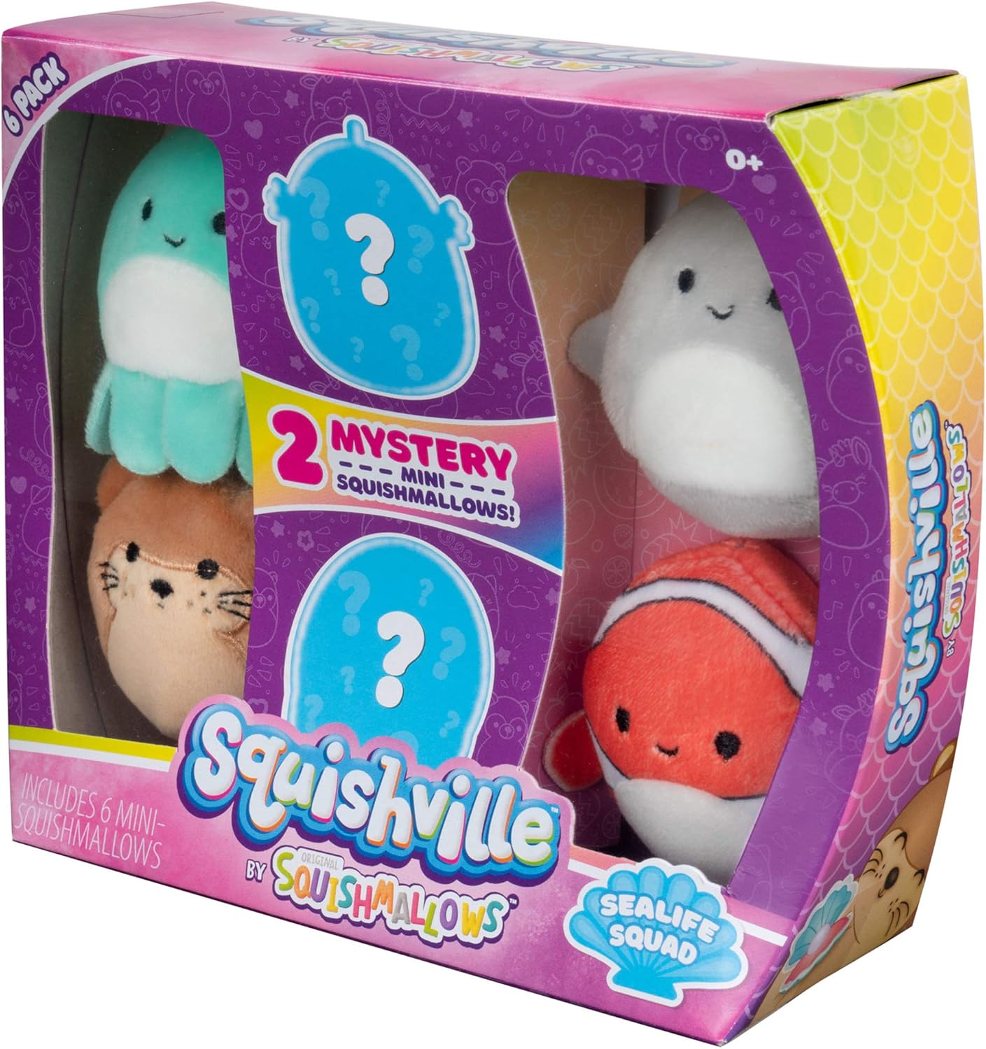 Squishmallows Micromallows Sealife Squad, sechs 2-Zoll-Meerestiere, unwiderstehlich weicher bunter Plüsch, Mini-Hai, Otter und Seepferdchen