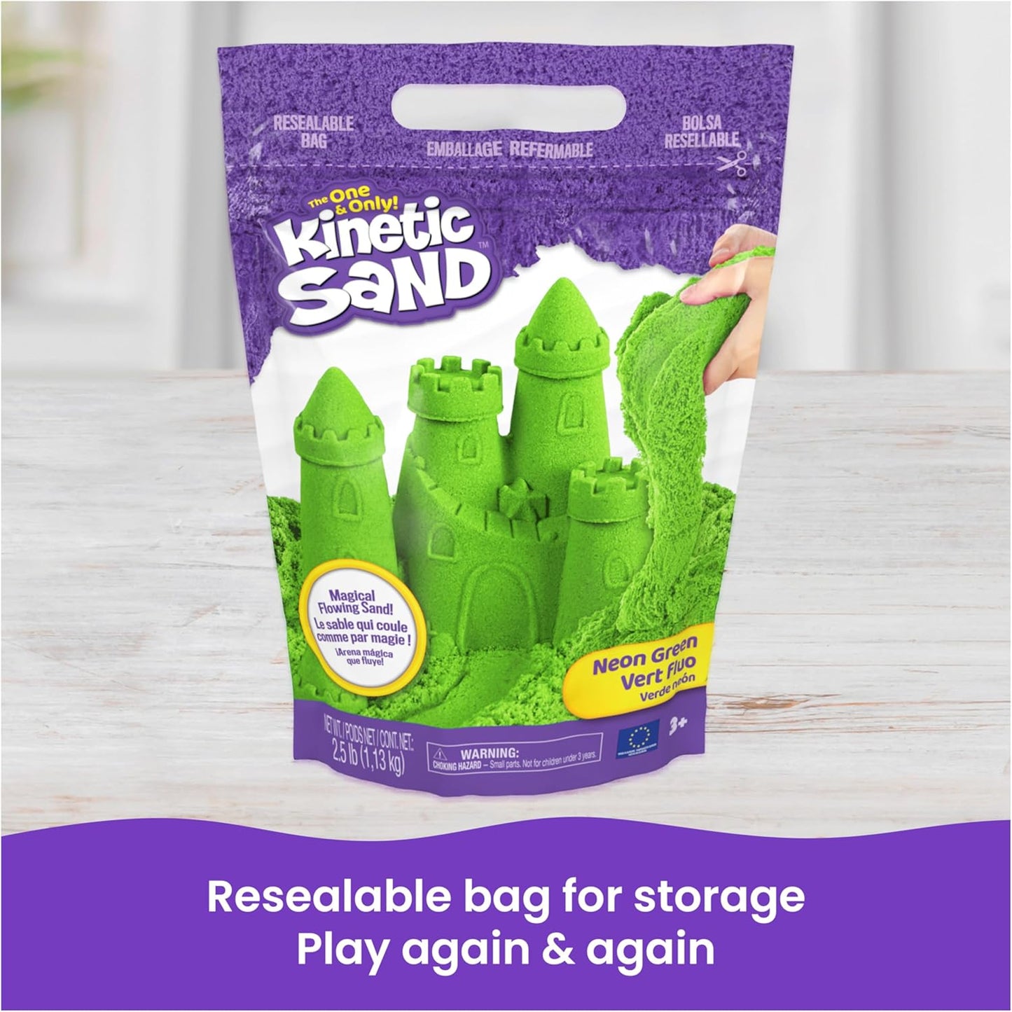 Kinetic Sand, 1,13 kg de sable de jeu vert, sac refermable