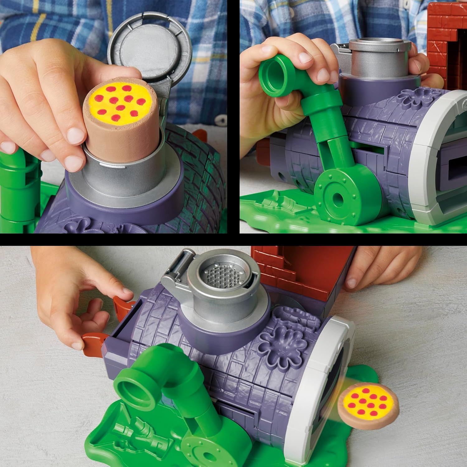 Play-Doh Teenage Mutant Ninja Turtles Slice & Blast Pizza-Spielset Bendy Michelangelo-Figur und Pizza-Blaster-Spielzeug für Kinder ab 4 Jahren